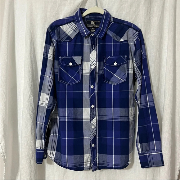 Men's Large AO AMONGST OTHERS American Legacy Blue Plaid Shirt Cotton - Picture 1 of 6